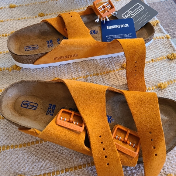 Birkenstock Arizona Soft Footbed Suede Sandal Orange Narrow - Picture 2 of 6